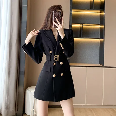 

Ele Long Sve Suit Dr Women's Spring 2024 Double Button High End Feeling Dr Faionable Lady's Outfit