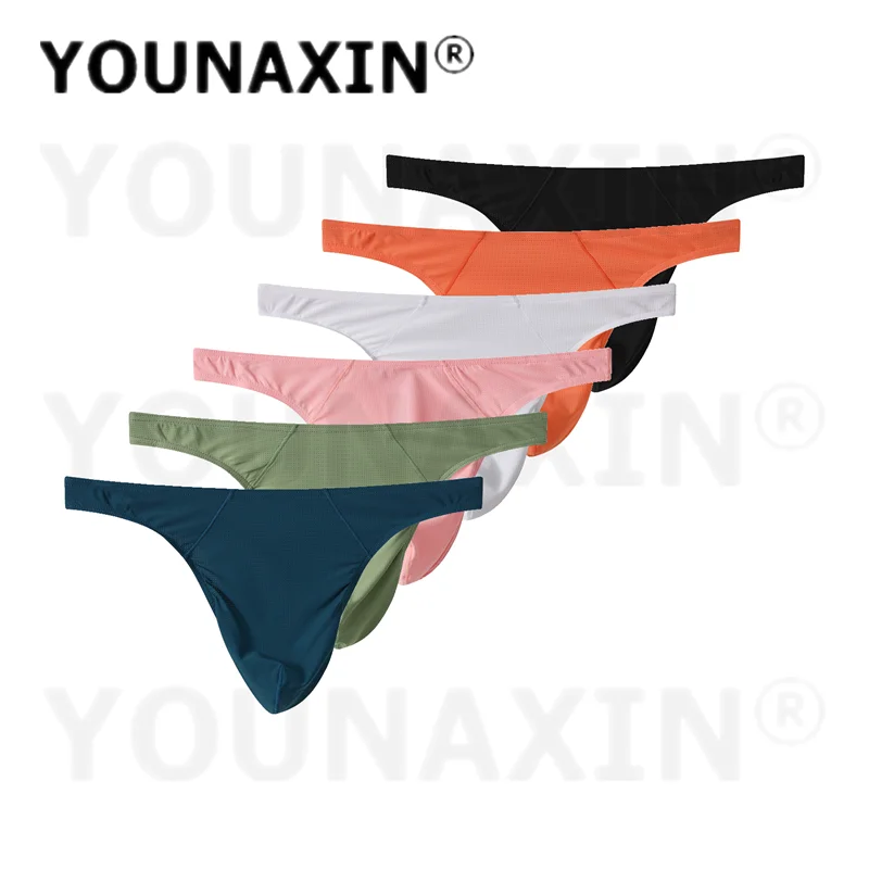 

6 Pieces Men's Ice Silk Mesh Thong Underwear Low Waist Sexy Erotic Panties Breathable Comfort Trunks For Men M-2XL YOUNAXIN