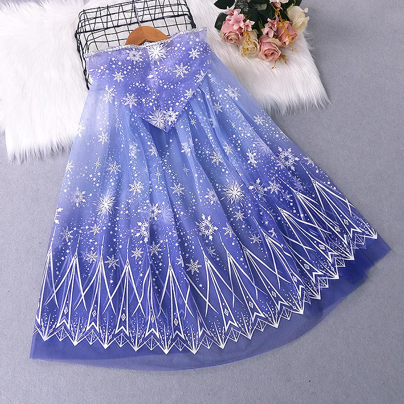 

Princess Snowflake Cloak Coat Girls Stage Performance Costume Mesh Thin Cloaks Jacket Girls Cosplay Poncho Kids Clothing New