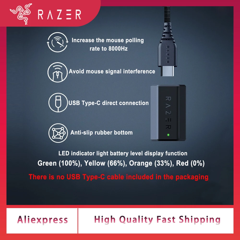 

NewOriginal Razer HyperPolling True 8KHz Wireless Dongle Compatible Cobra Pro Viper V2 Pro DeathAdder V3 Pro and Basilisk V3 Pro