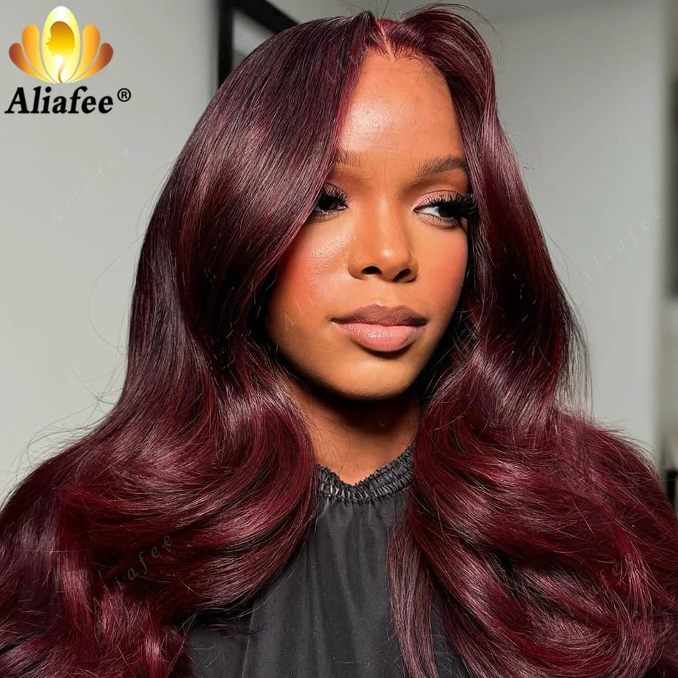 Burgundy Wine Red Color Body Wave 13x4 13x6 Lace Frontal Human Hair Wigs for Women 99 Color Pre Plucked 5x5 Lace Closure Wigs