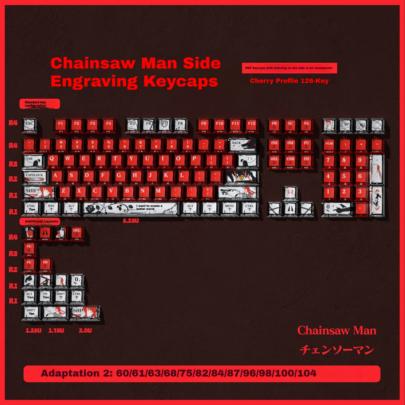 Wooting 60he Wooting 80he アニメテーマキーキャップ 126 キー PBT
