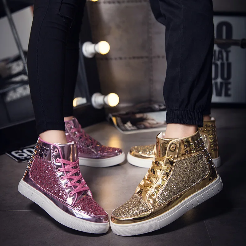 Foreign Trade Korean Version of Couple High Top Rivet Rock Punk Sneakers Trendy Men and Women Fashion Nightclub