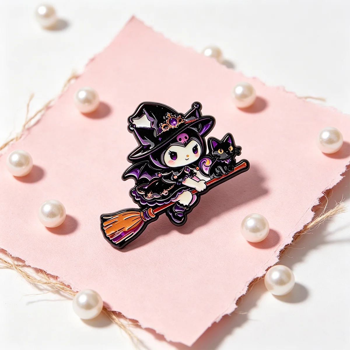 Niedliche Hexen-Brosche Schwarze Katze Emaille-Anstecknadeln für Rucksäcke Damen-Reversnadel Retro-Kollektion Geschenke Cosplay-Accessoires – Detail 3