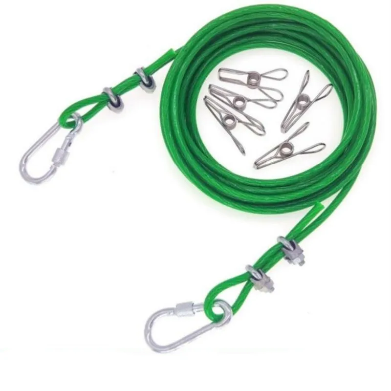 Alambre de acero de 3m a 20m, Cable Flexible recubierto de PVC verde, acero inoxidable para tendedero, invernadero, cobertizo de estante de uva, 4mm