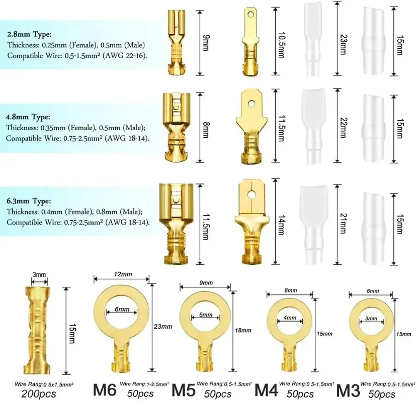 Quick Splice Stecker und Buchse Wire Spade Connector Crimp Sortiment Kit Golden Isolating Sleeve Electric Terminal Connector – Detail 3
