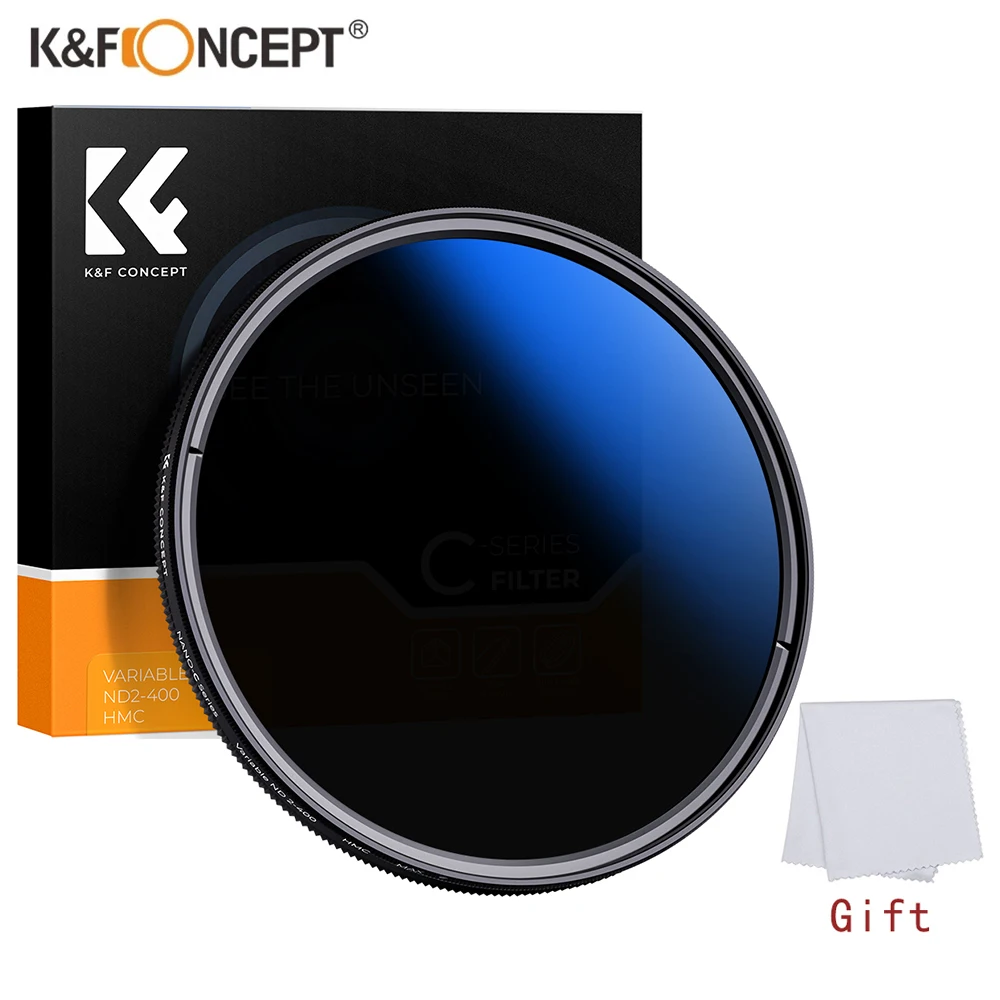 K&F Concept Ultrathin ND2-ND400 Variable Neutral Density Filter 58mm 67mm 72mm 77mm 82mm 18 Layer Anti-Refletion Blue Coating