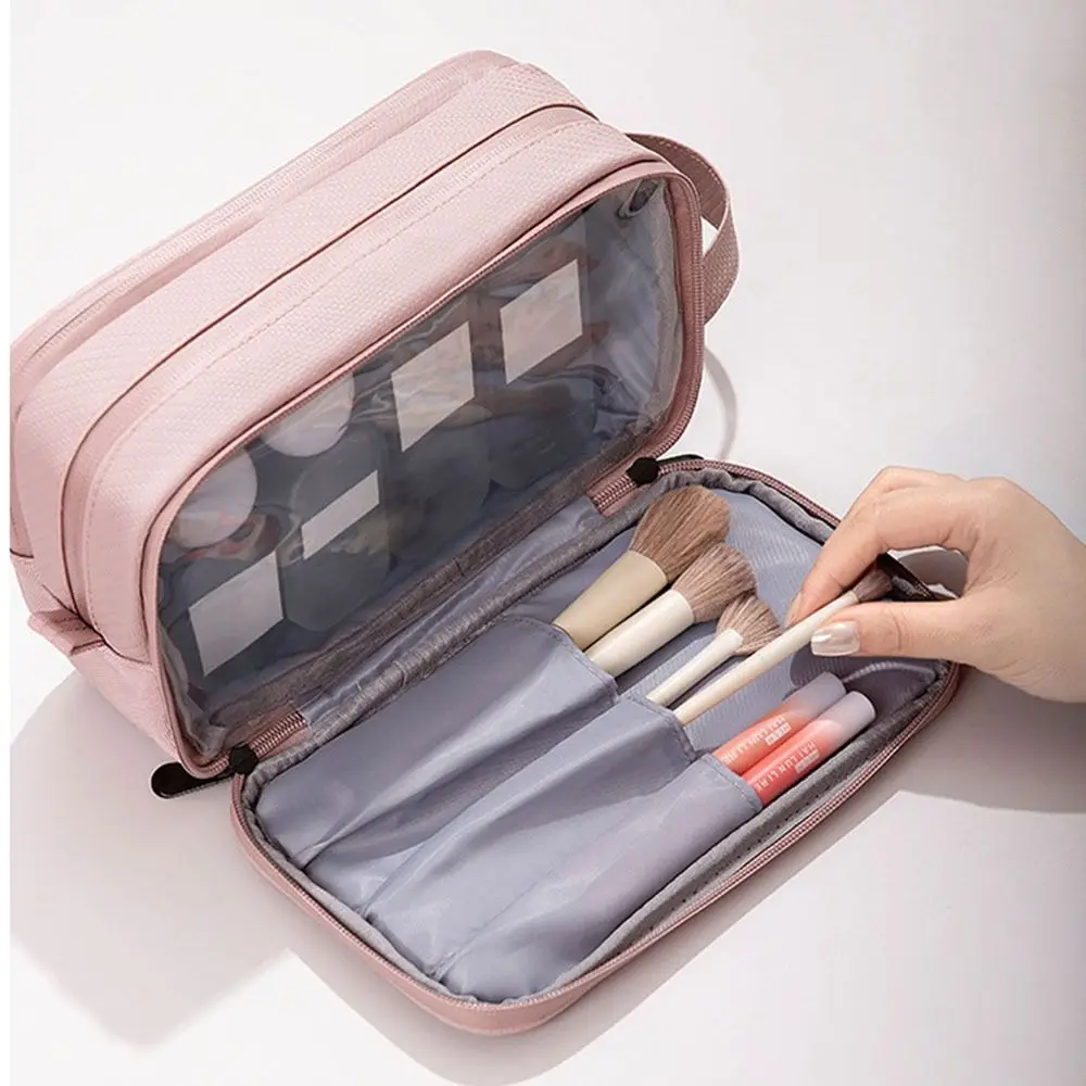 with Handle Travel Makeup Bag Waterproof PU Leather Toiletry Bag Large Capacity Dry wet separation Handheld Cosmetic Bag