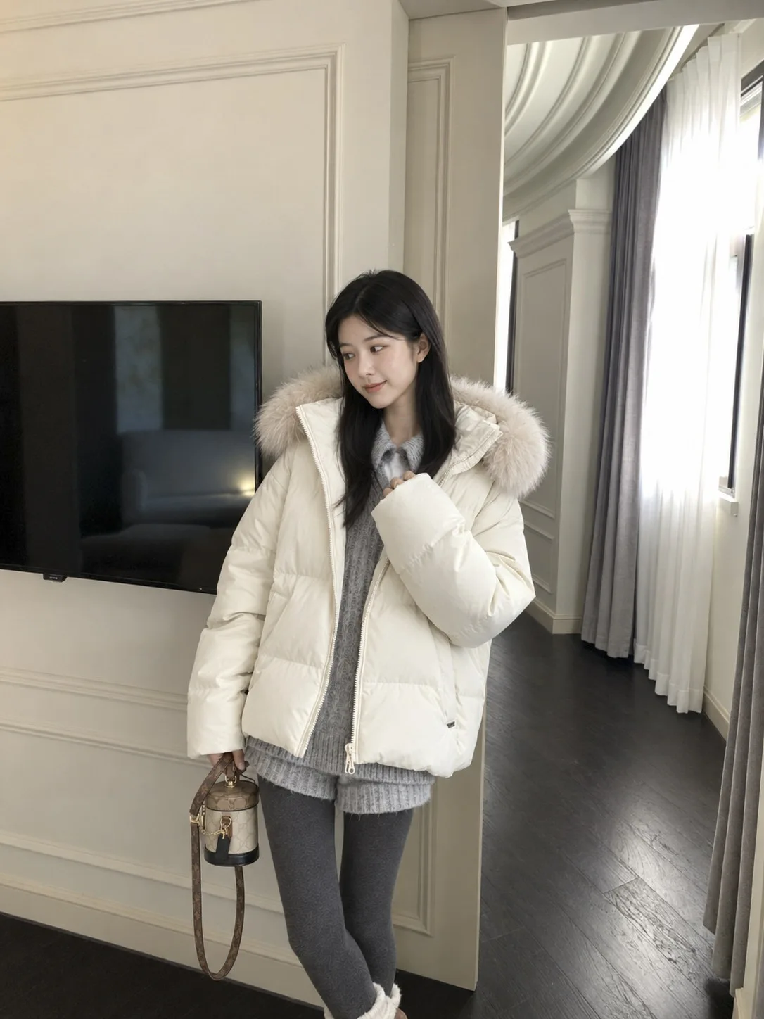 Winter Hooded Natural Large Fur Collar Down Jacket Women White Duck Down Zipper Parker Outwears Female Warm Thick Down Jacket