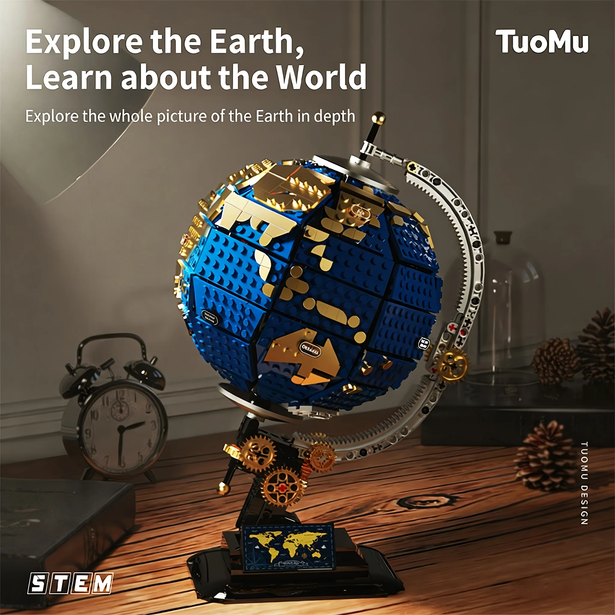 

2026 New Globe Building Block Set, Mechanical Rotatable Earth Model Puzzle Toy, Home and Office Decoration, 8+ Birthday Gift