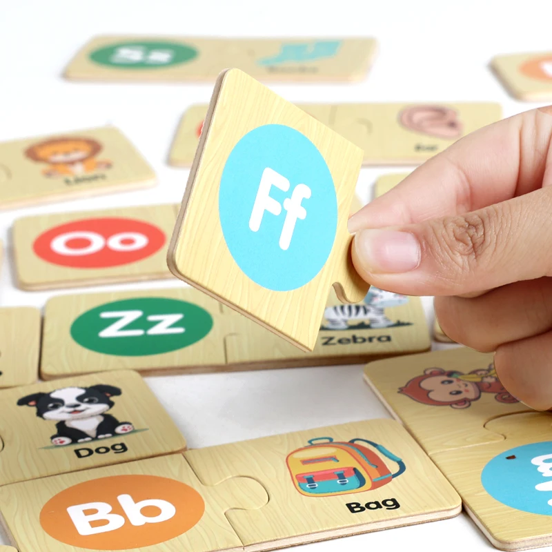 나무 퍼즐 정렬 장난감 동물 알파벳 매칭 게임 몬테소리 유아를위한 교육 장난감 유치원 학습 활동