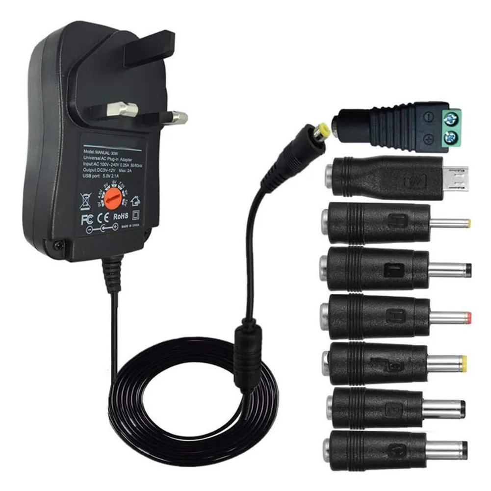 

30W Universal Mains AC DC Power Adapter 3V To 12V Voltage Charger Supply With 8 Tips