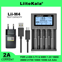 LiitoKala Lii-M4 18650 LCD Display Smart Charger Test Capacity Suitable For 3.7V 26650 18350 21700 18500 1.2V AA AAA 4 Slots