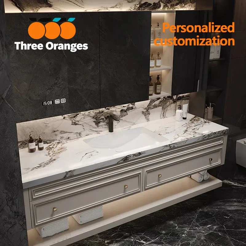 S178 French-Style Seamless Integrated Double Basin Oak Bathroom Vanity Unit with Washbasin And Sink for Enhanced Bathroom Elegan
