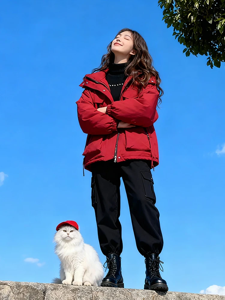 Women's Thickened Cotton Jacket Autumn Winter New Style Fashionable Hooded Parka Coat Warm And Stylish Zipper Pocket Design