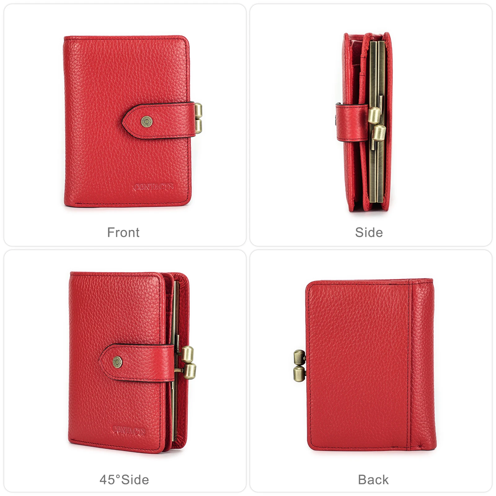 CONTACT'S Genuine Leather Women Wallet Metal Frame Short Purse Coin Pocket Card Slots Fashion Classic Small Wallet