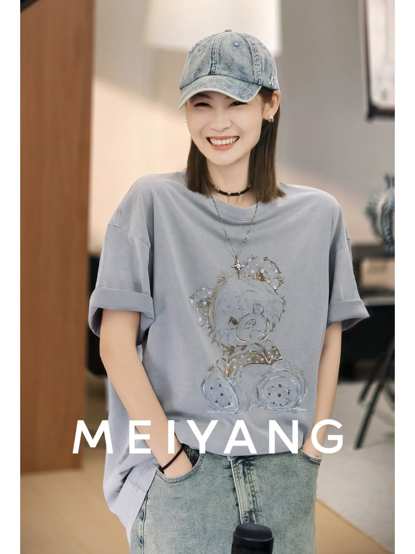 

MeiYang Cotton round Ne ort Sve T-irt Printed Vintage Sle Women's Casual Top Loose Fit Summer Faion