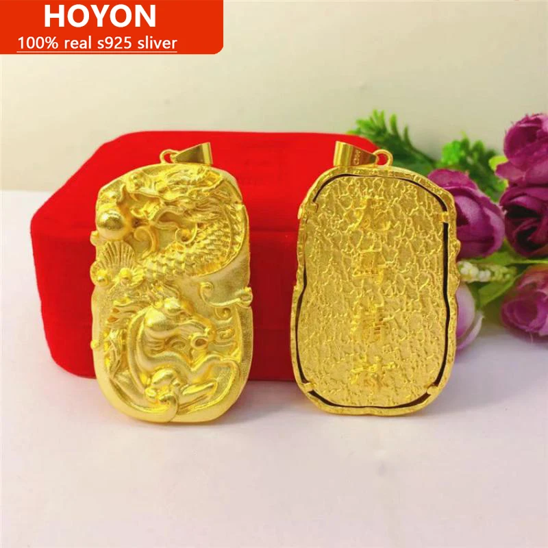 

HOYON 24K Pure Gold Color Pendant for Necklace Chain Neck Collares Dragon Horse Spirit Pendant for Men Women Sand Gold Jewelry