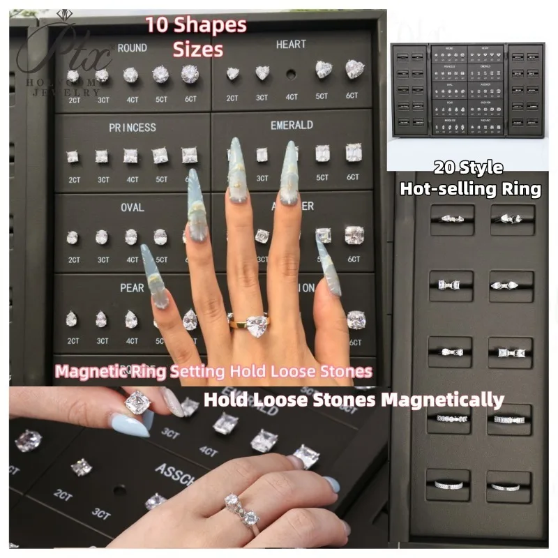 Diamond Carat Tools Jewelry Ring Magnetic Hold Mainstone 10 Shapes Size Comparation Gemstone 5A CZ Master Set for Customized