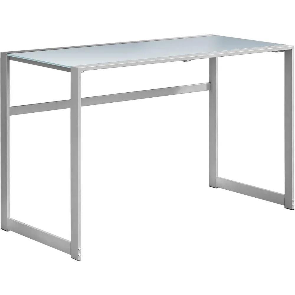 

Study Laptop Table for Home & Office-Tempered Glass Top Computer Desk-Metal Legs, 48" L, Silver