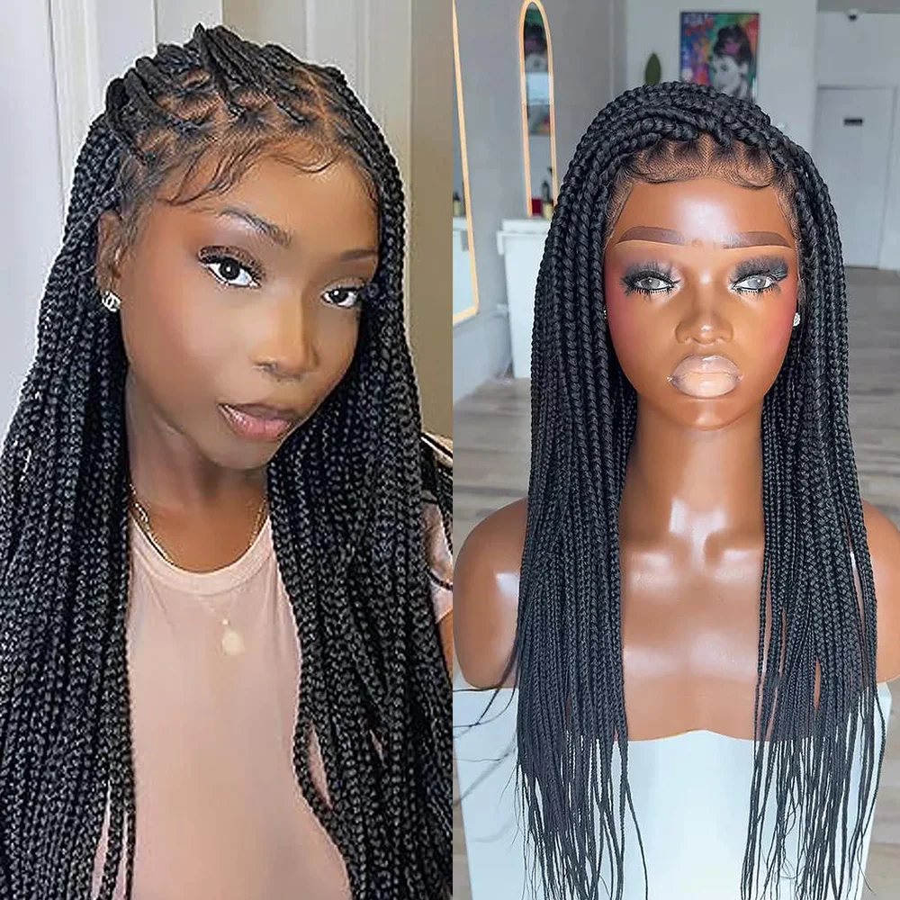 Wig sintetis Bohemian Micro Twist dengan tali serut tak terlihat, Full Lace Box Braided dengan Baby Hair Dreaming Queen, kepadatan 180%