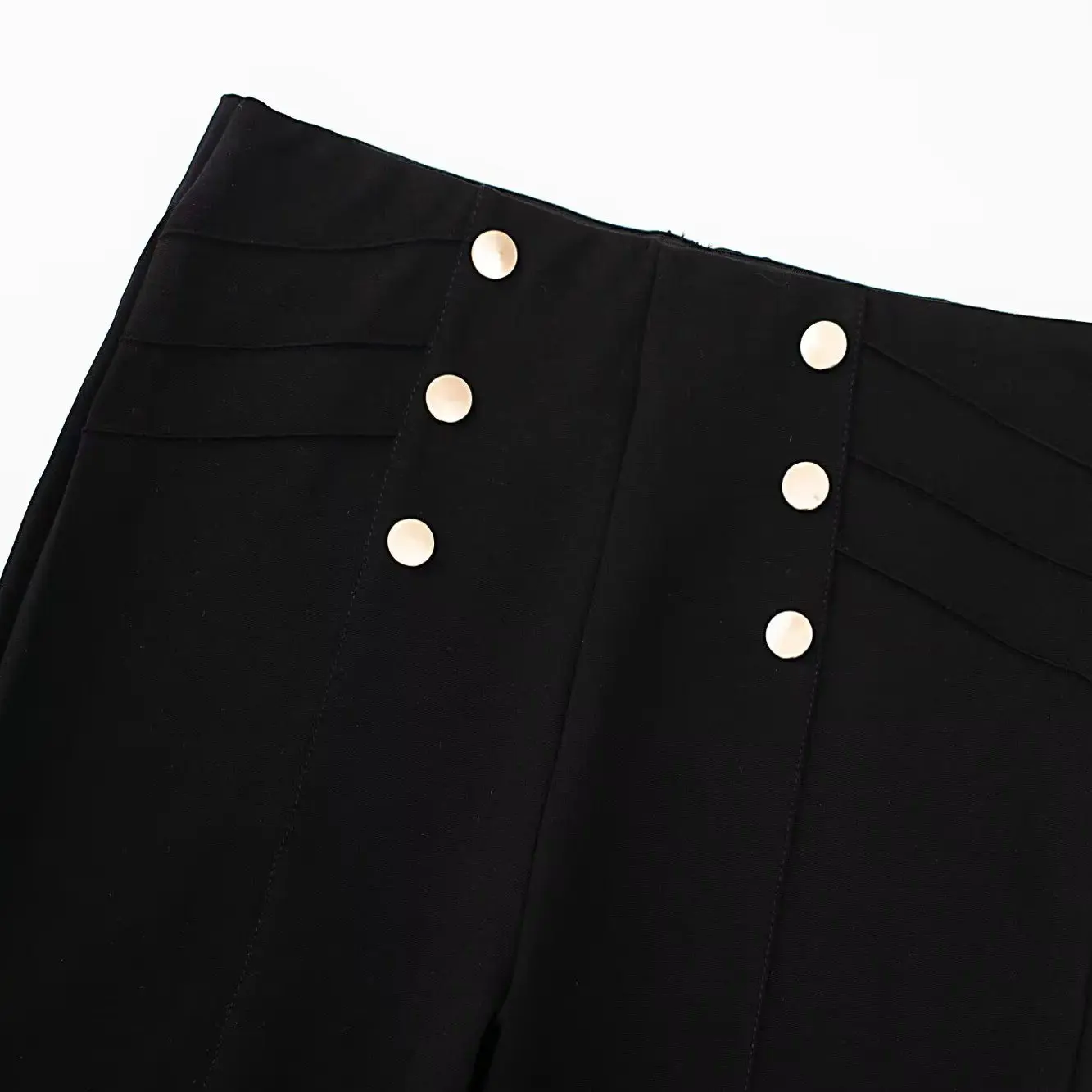 KASLEAD Women's High Waist Button up Base Layer Pants Gold Button Slimming Effect Casual Trousers Polyester Fiber