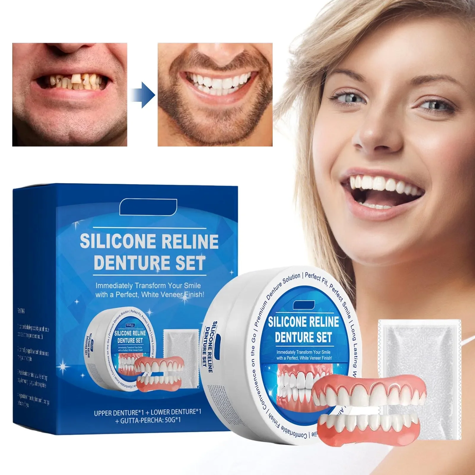 Men and Women Soft Denture Reline Kit Whitening Dentures Simulation Braces Hide Missing Crooked Stained Broken Teeth