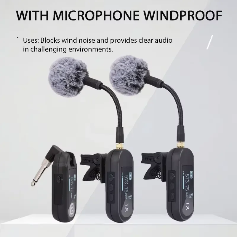 Saxophone Microphone, Instrument Microphone for Sax and Trumpet, Preset EQ & Echo Level Compact Transmitter and Receiver