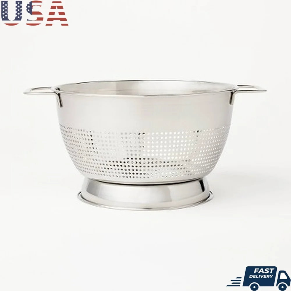 

3qt Stainless Steel Colander with Handles Straining Rinsing Fruits Vegetables Dishwasher Safe Durable Easy Drain Design