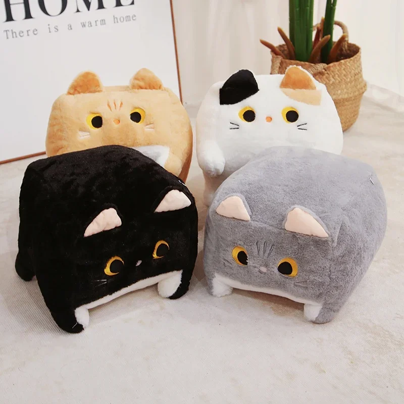 

20/30/40cm Brick Shape Cat Plush Pillow Cartoon Animal 3-color Grey Black Orange Kitten Small Head Support Plushie Gift