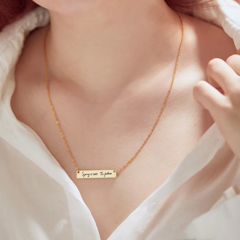 

Custom Handwritten Text Long Pendant Necklace Stainless Steel Fashion Gift for Friends Besties Girlfriends Engraved Jewelry