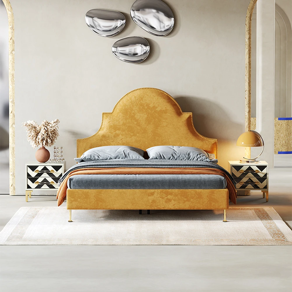 سرير حديث بحجم كينج كوين منجد على اللوح الأمامي سرير الأميرة مرتبة أثاث غرفة النوم مجموعة لمنزل الأطفال البنات