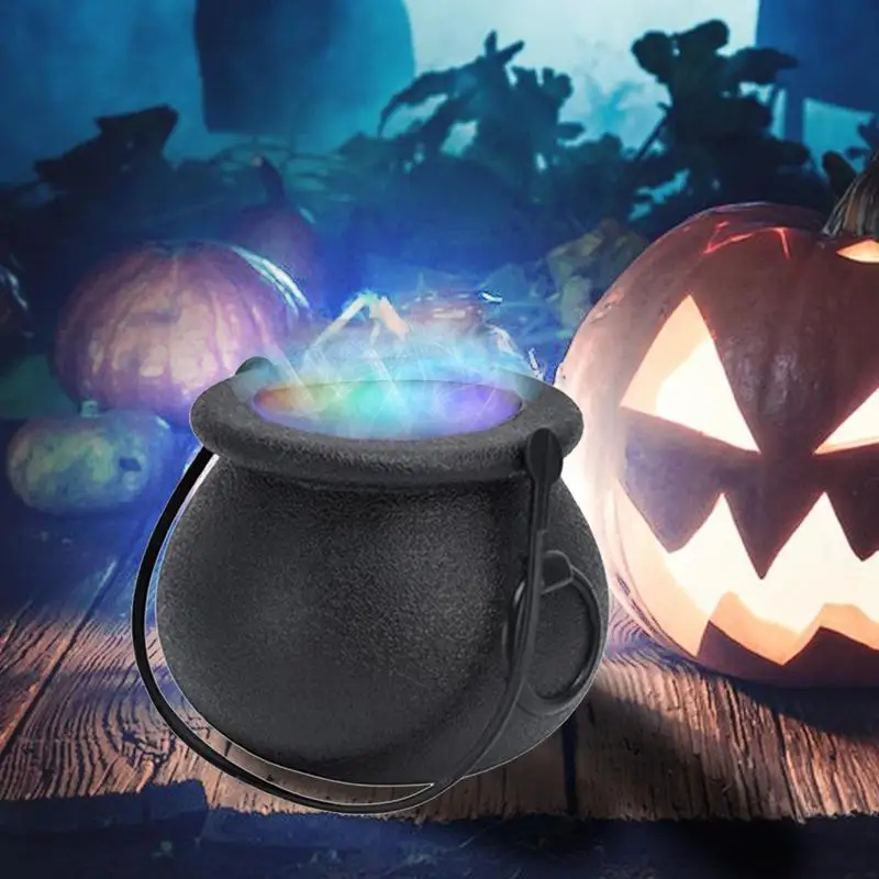 Witch Cauldron With Fog Halloween Scary Witch Cauldron With Fog Haunted House Props Seasonal Decors 12 Colors Changing Light For