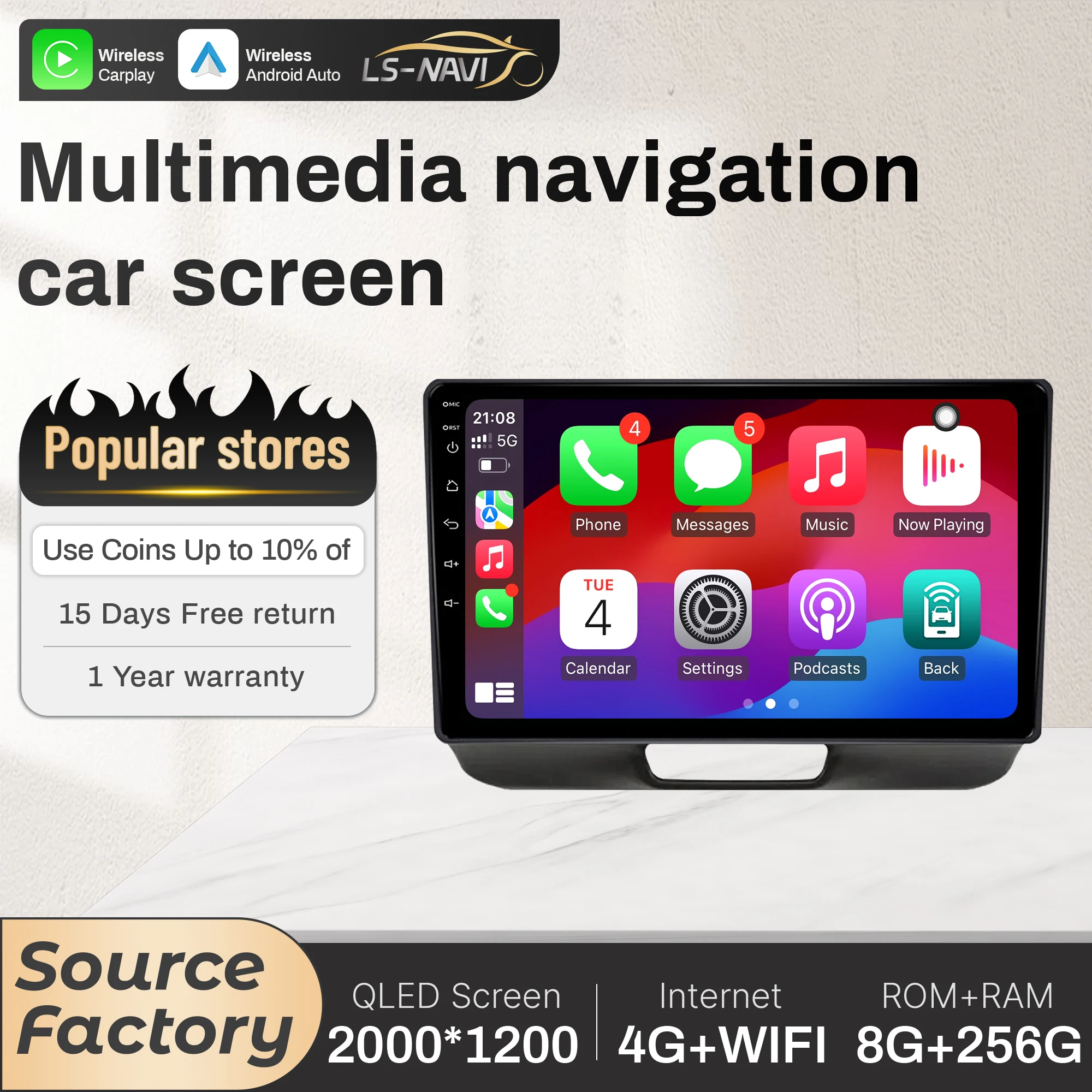 

Car Radio For Honda N-BOX 2011-2017 Wireless Bluetooth CarPlay 4G Head Unit Touch Screen Stereo