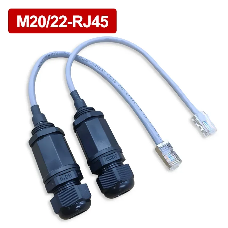 M20/22 RJ45 Outdoor Network Connectors IP67 Aviation Plug with 25cm Wire Rj45 Crystal Head Socket Cat5 Network Cable Waterproof