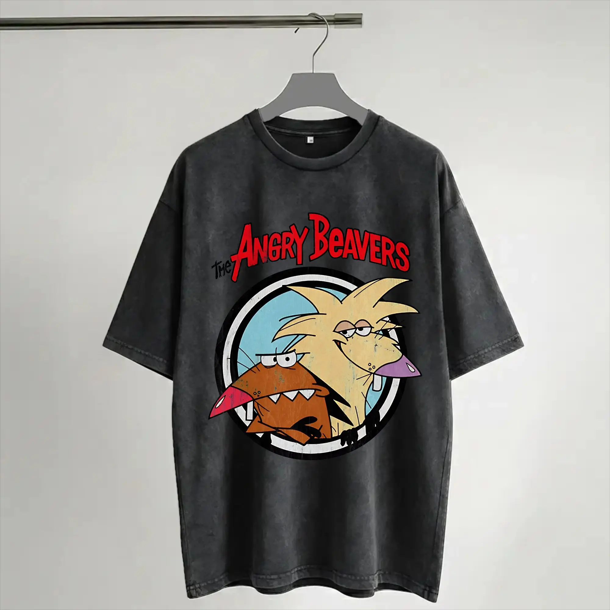 Graphic Printed Angry Beavers Daggett & Norbert Feverish  Washed Shirts Merch Harajuku T-Shirt  Men Women Tee Shirt