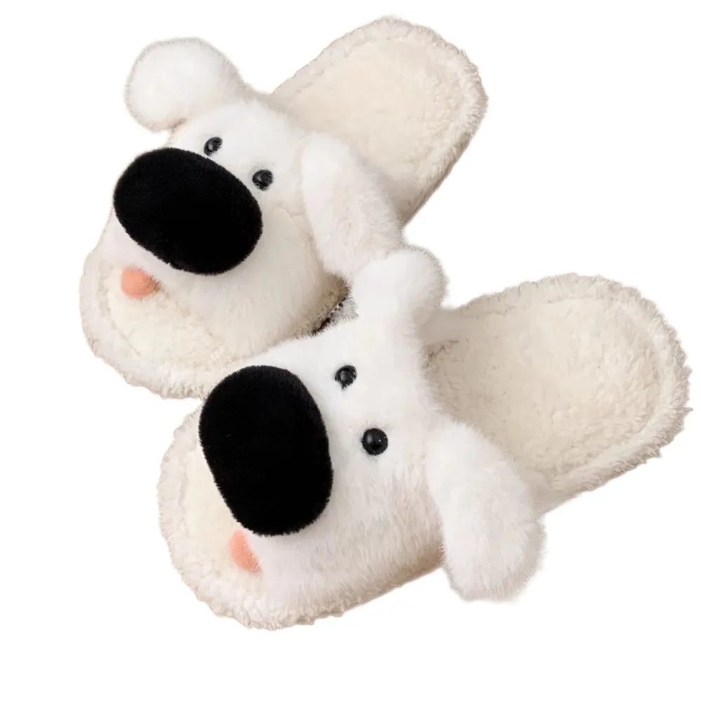 

Kawaii Long Ears Dog Slippers Winter Soft Cartoon Furry Slippers Anti-slip Cute Home Cotton Shoes Women