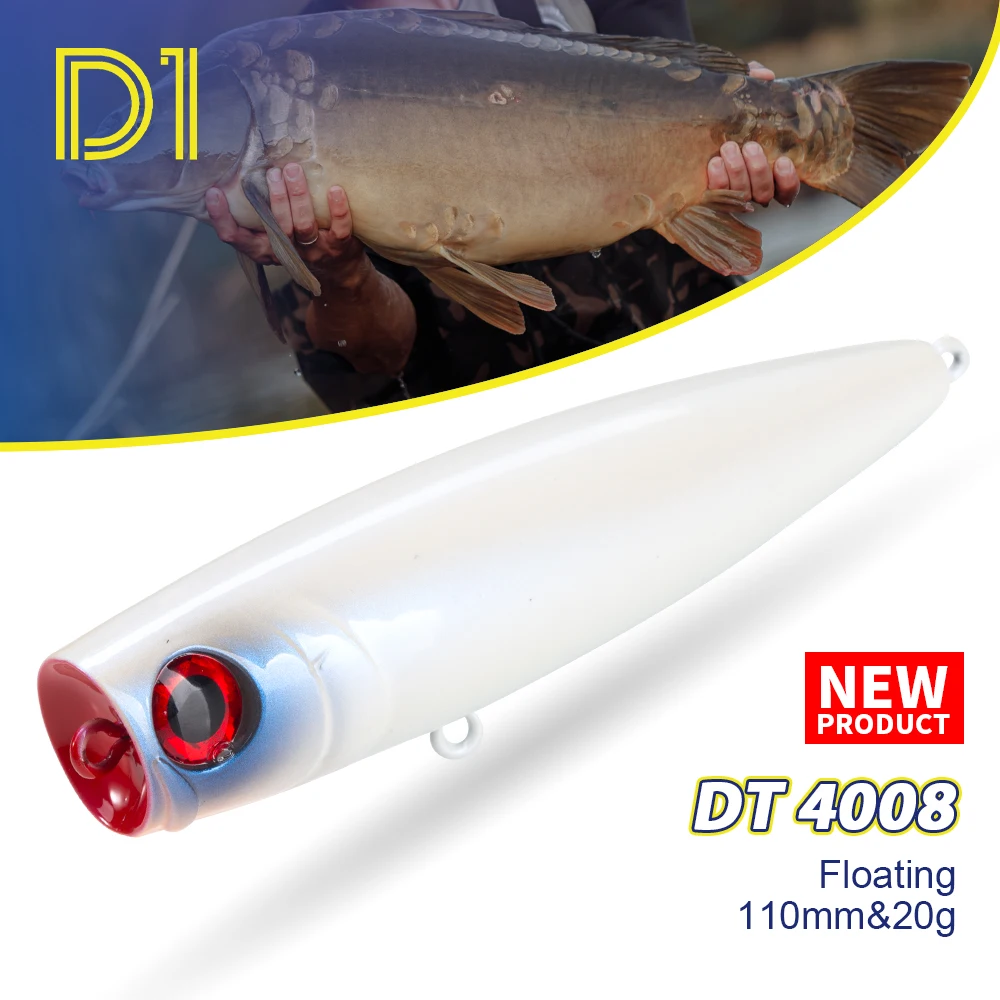Przynęta wędkarska typu popper D1 Topwater 110mm 20g, pływające wobblery do dalekich rzutów, sztuczne twarde przynęty do połowu w morzu i słodkiej wodzie, na okonia i szczupaka, model DT4008