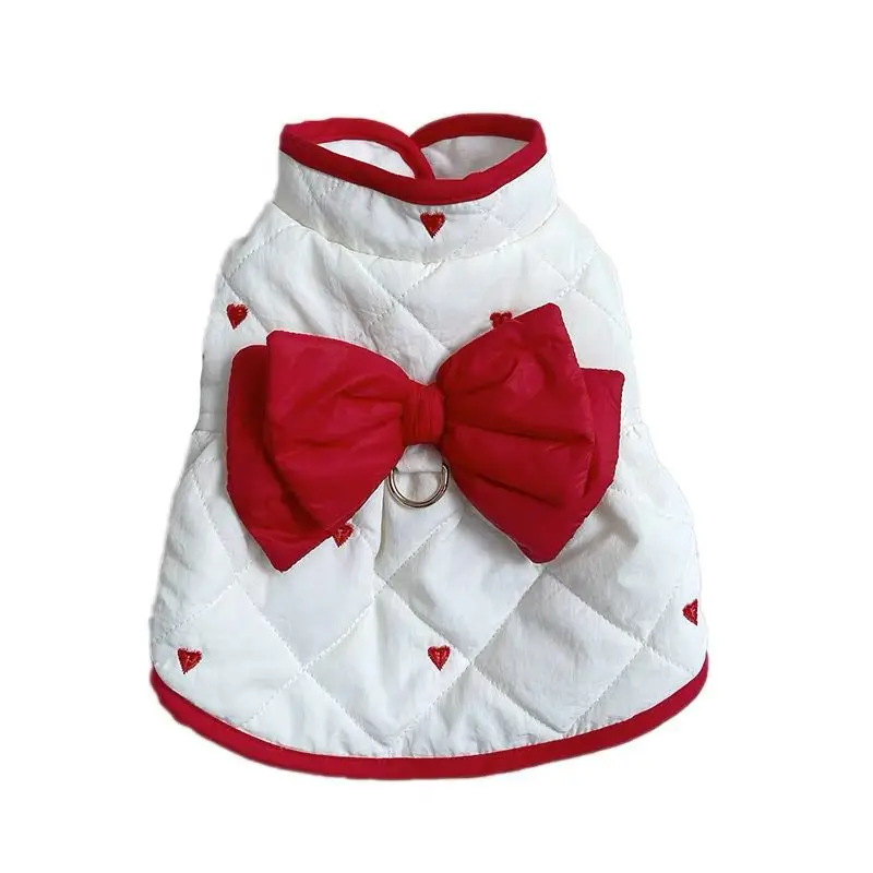 Pet Clothes Autumn Winter New Style Plush Cotton Clip Bow Pull Button Coat Teddy Bear Dog Cat Skirt Dog Clothes Puppy Clothes