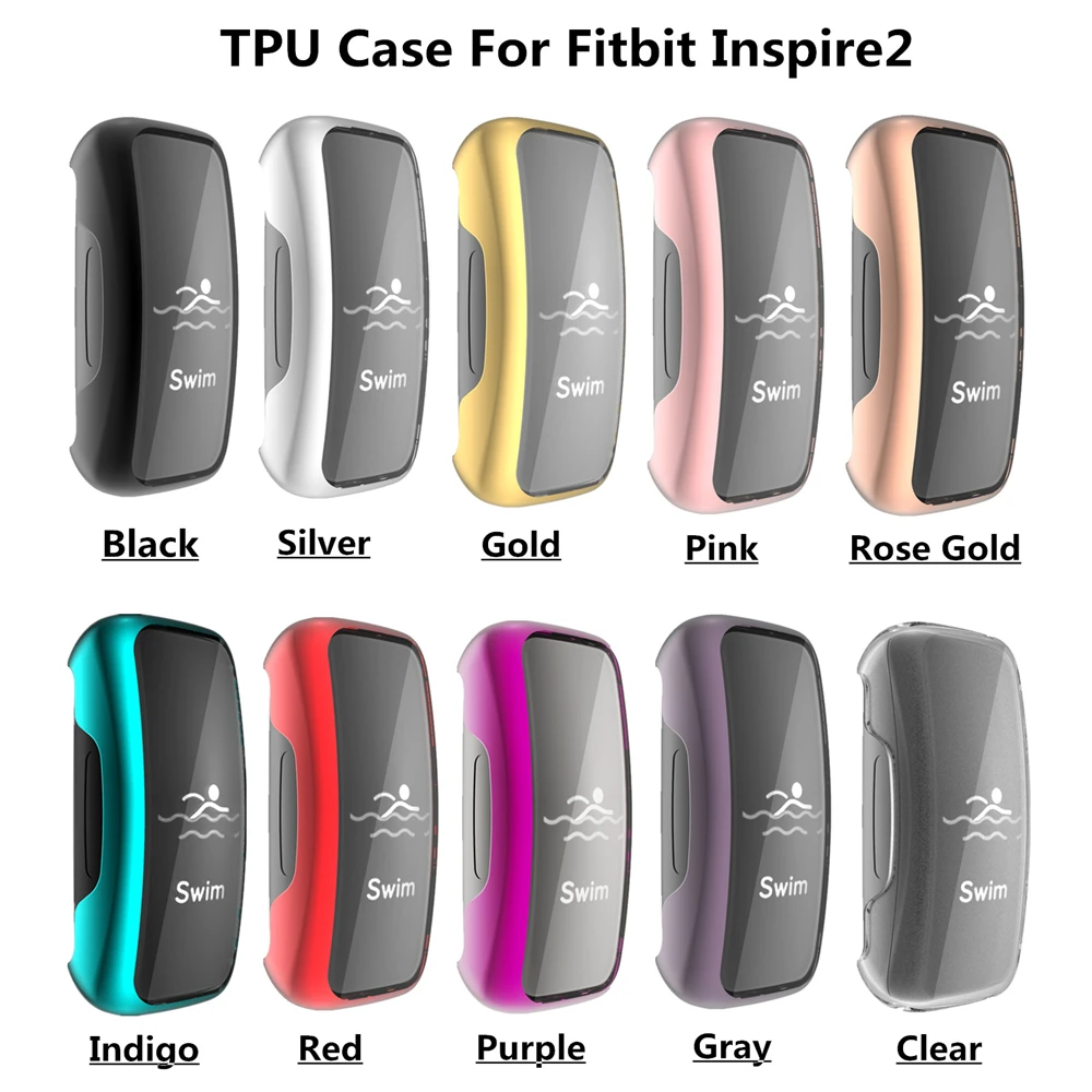 Fitbit Inspire 2 용 소프트 TPU 스마트 워치 케이스 커버, 쉘 엣지 프레임, 전체 화면 보호대, 보호 범퍼 액세서리