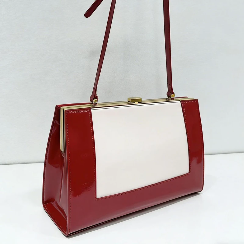 Box Clip Clutch Bags For Women Luxury Designer Handbags And Purses 2026 New In PU Mirror Color Blocking Top Metal Frame Shoulder
