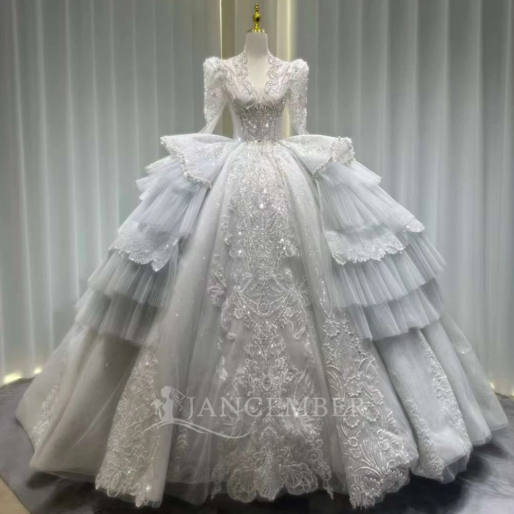 

Customized Bling Glitter Wedding Dresses Sequins Beads Ball Gown Bridal Gowns Formal Lace Up Floor Length vestidos de novia boda