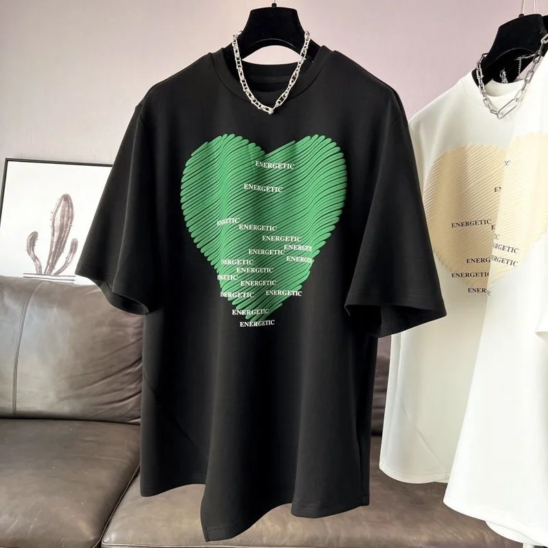 

2023 Summer New T shirt Women Heart Printed Cotton Short Sleeve Loose Oversized Tops Korean Fashion Designer Women Clothes