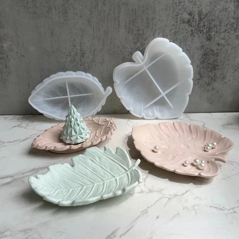 DIY Leaf Storage Tray Silicone Mold Ginkgo Leaf Plate Making Plaster Epoxy Resin Jewelry Storage Dish Casting Molds Home Decor