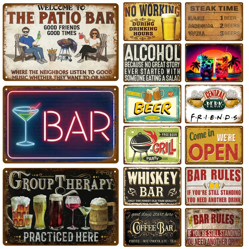 Home Decor Retro Cocktail Tin Sign Plaque Metal Sign Beer Plate Vintage Posters Wall Art For Bar Pub Club Man Cave Iron Painting