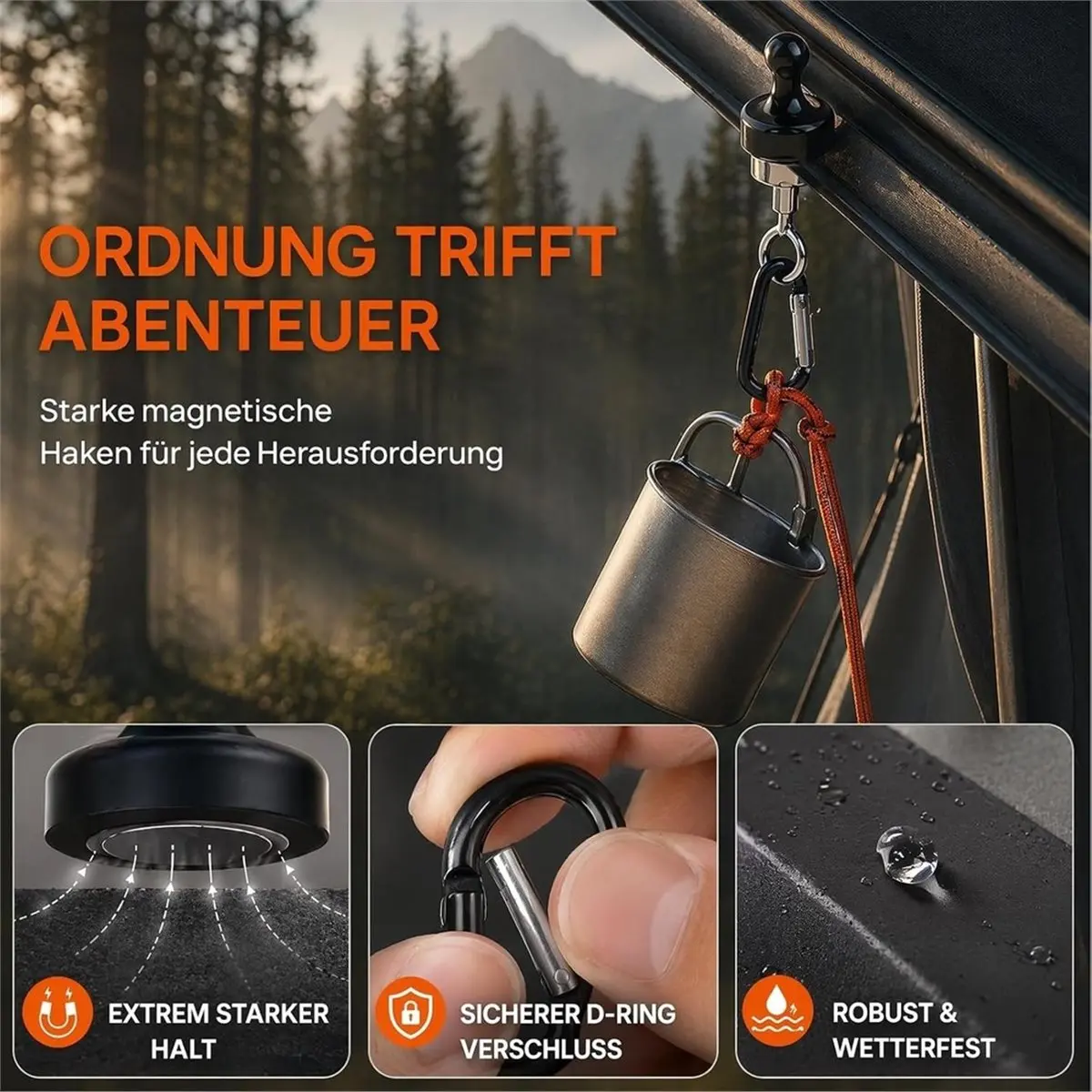 10pcs Outdoors Tent Camping Light Hook Magnet Bearing Hanger with Mountaineering Buckle Multipurpose Magnetic Hooks