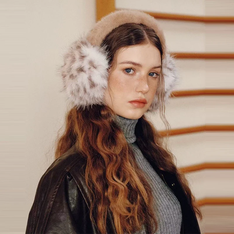 Зимние уличные теплые наушники с леопардовым принтом, женские складные плюшевые ветрозащитные наушники, теплые аксессуары для езды на велосипеде, школы, офиса