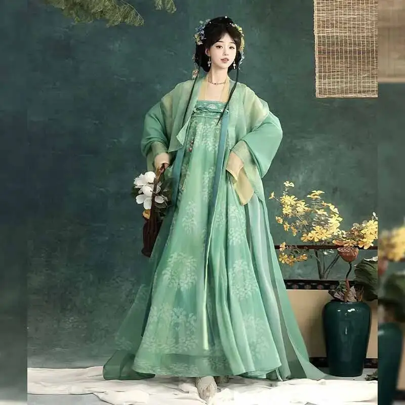 

Hanfu Dress Women Chinese Vintage Printed Blue&Green Hanfu Dress Female Halloween Cosplay Costume Tang Dynasty Hanfu Dress