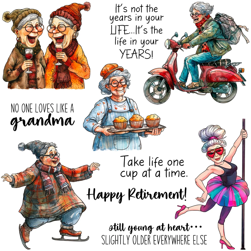 Mangocraft Old Lady Enjoy Life Cutting Dies Clear Stamp DIY Scrapbooking Supplies Metal Dies Silicone Stamp Cards Albumy Decor