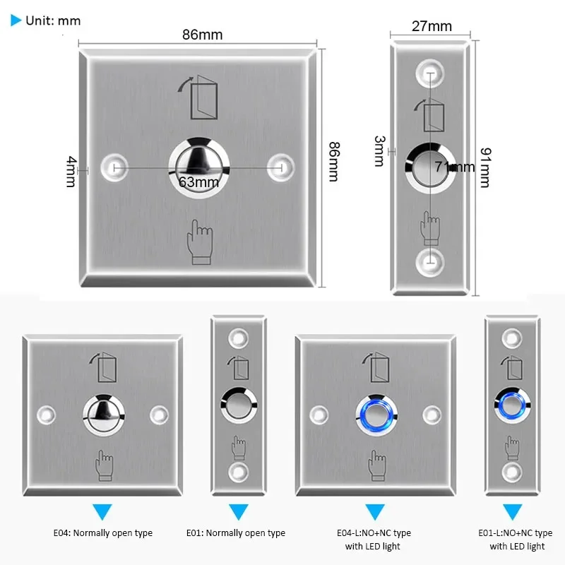 Creative Exit Button Push Switch Door Stainless Steel Opener Release Buttons for Access Control Electronic Gate Lock